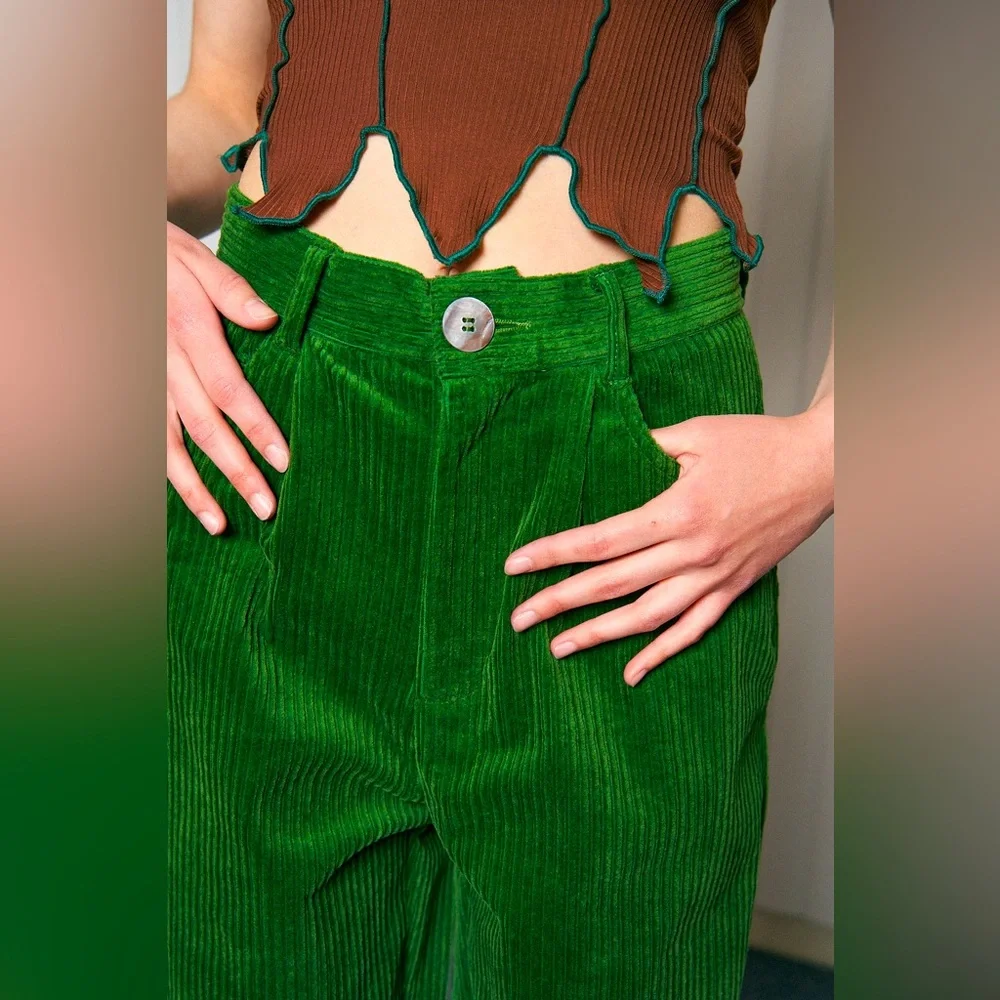 Unisex POISON GREEN Corduroy Grampa Trousers - Picture 9 of 12